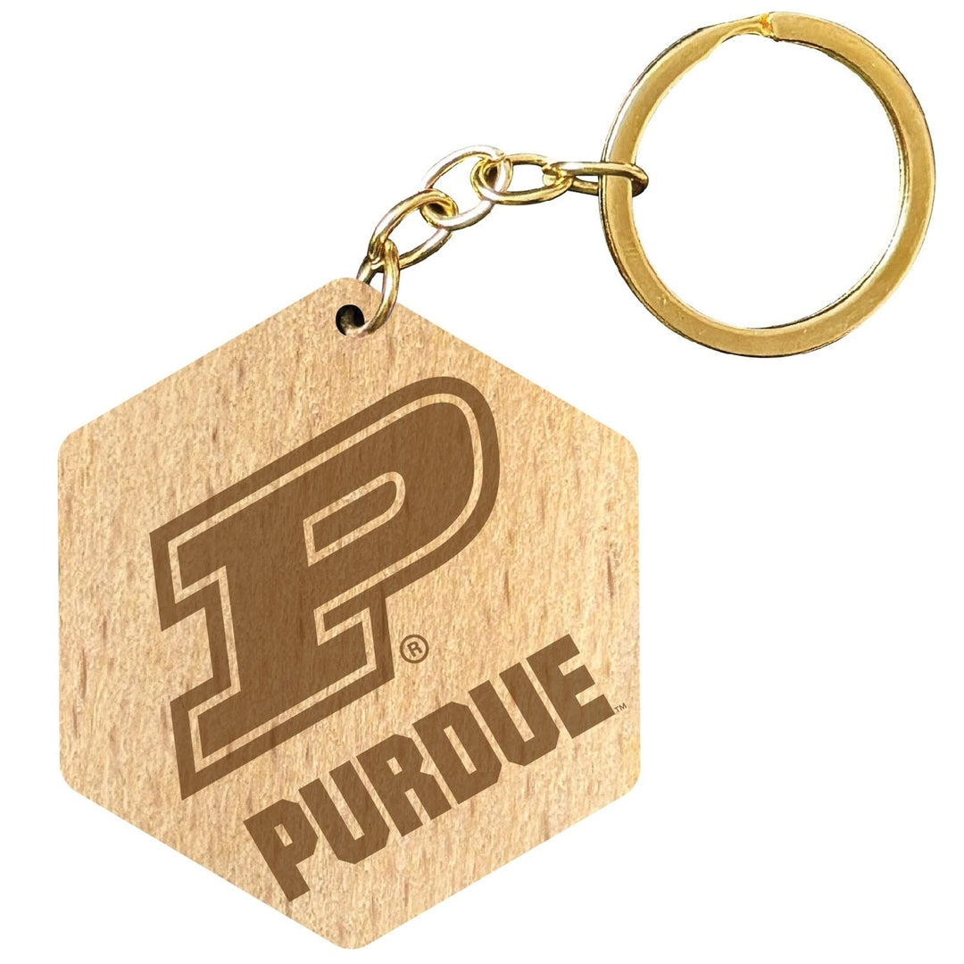 Purdue Boilermakers 2" Engraved Wooden Hexagon Keychain Officially Licensed Collegiate Product Image 1