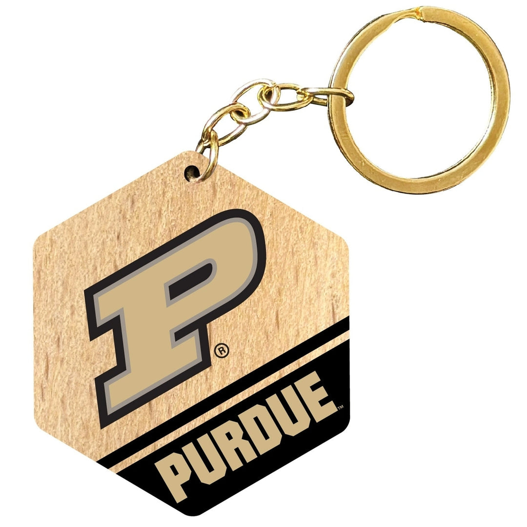 Purdue Boilermakers 2" Wooden Hexagon Keychain Officially Licensed Collegiate Product Image 1