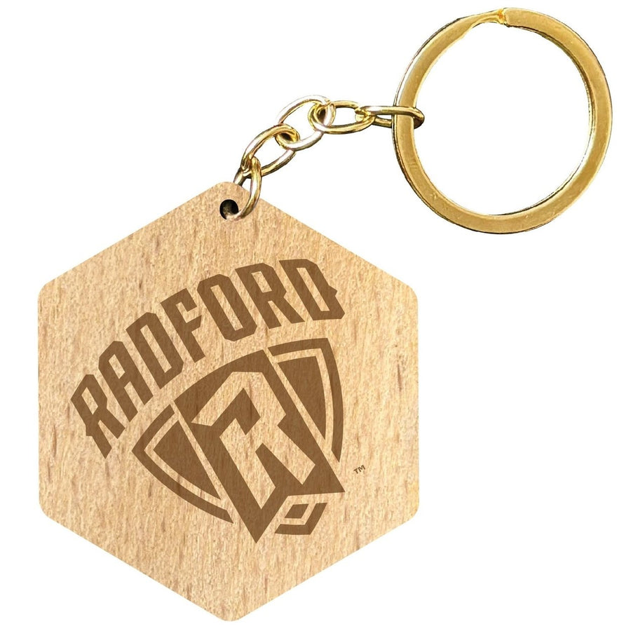 Radford University Highlanders 2" Engraved Wooden Hexagon Keychain Officially Licensed Collegiate Product Image 1