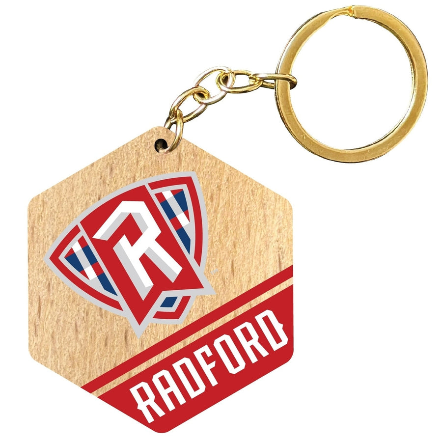 Radford University Highlanders 2" Wooden Hexagon Keychain Officially Licensed Collegiate Product Image 1