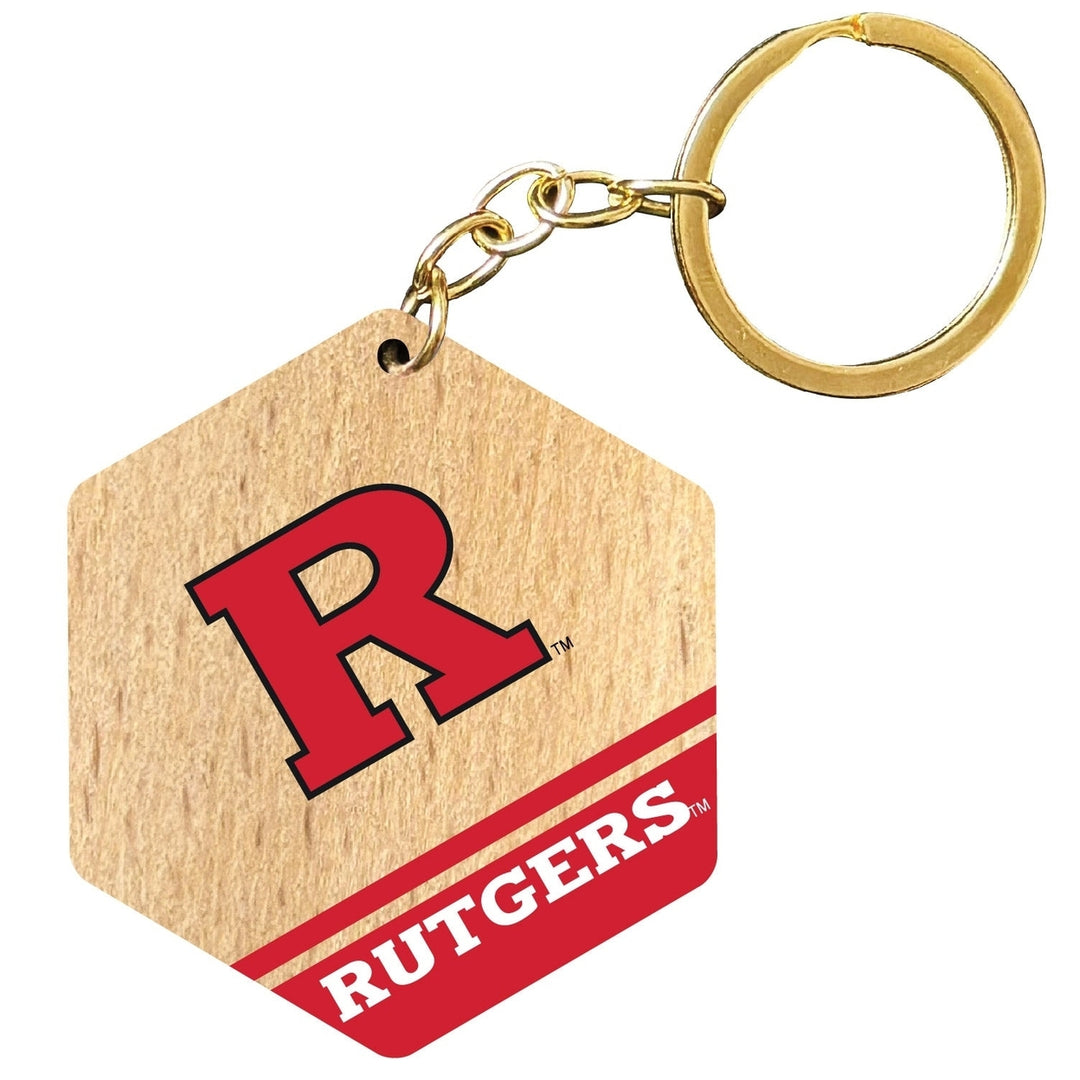 Rutgers Scarlet Knights 2" Wooden Hexagon Keychain Officially Licensed Collegiate Product Image 1