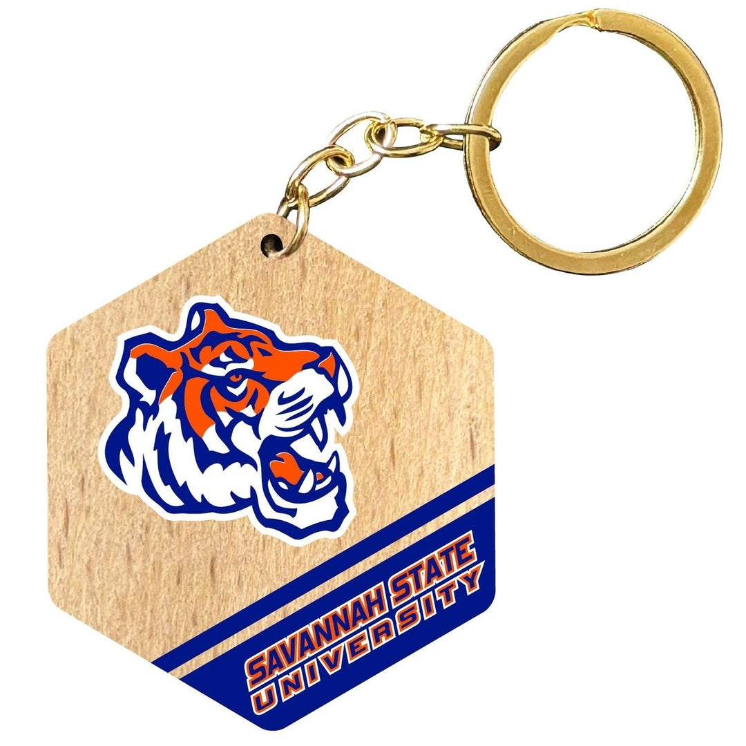 Savannah State University 2" Wooden Hexagon Keychain Officially Licensed Collegiate Product Image 1