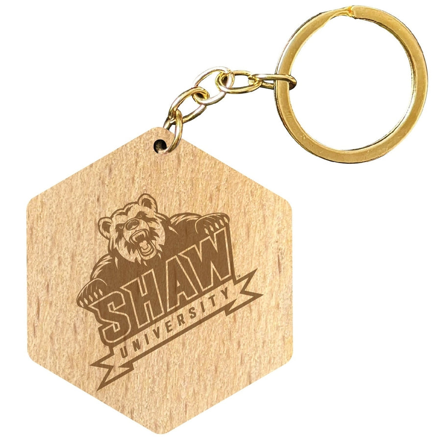 Shaw University Bears 2" Engraved Wooden Hexagon Keychain Officially Licensed Collegiate Product Image 1