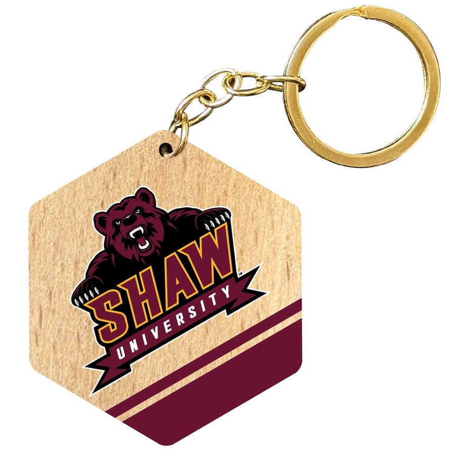 Shaw University Bears 2" Wooden Hexagon Keychain Officially Licensed Collegiate Product Image 1