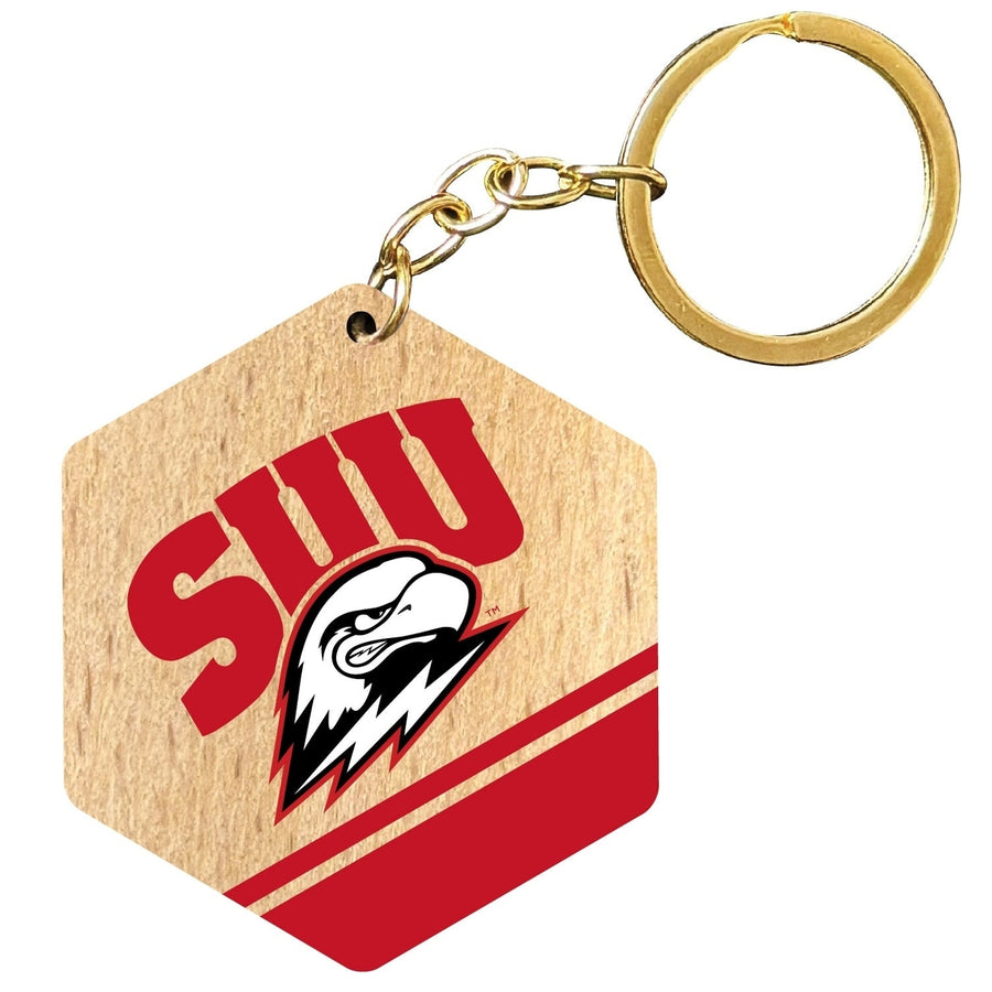 Southern Utah University 2" Wooden Hexagon Keychain Officially Licensed Collegiate Product Image 1