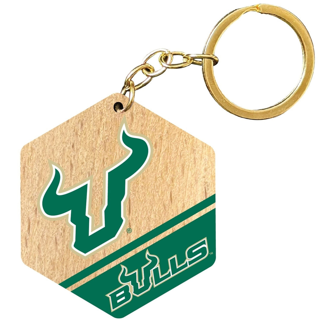 South Florida Bulls 2" Wooden Hexagon Keychain Officially Licensed Collegiate Product Image 1