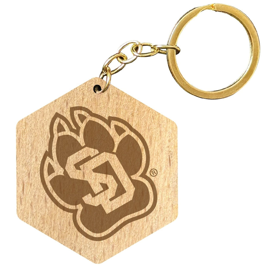 South Dakota Coyotes 2" Engraved Wooden Hexagon Keychain Officially Licensed Collegiate Product Image 1