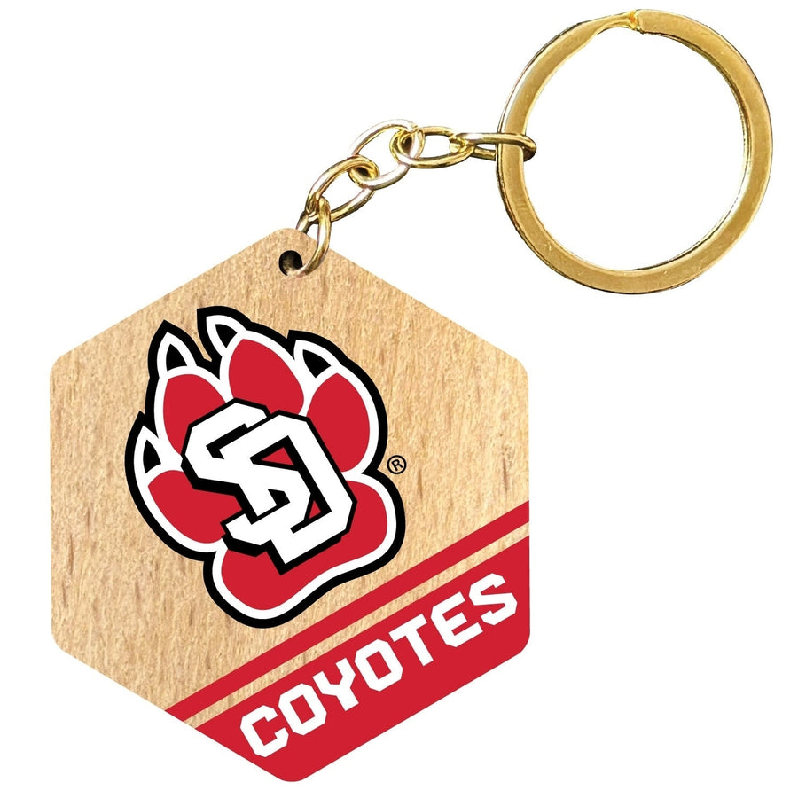 South Dakota Coyotes 2" Wooden Hexagon Keychain Officially Licensed Collegiate Product Image 1