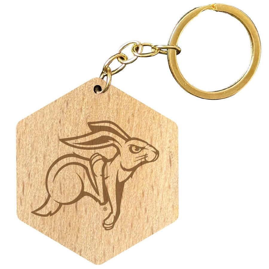 South Dakota State Jackrabbits 2" Engraved Wooden Hexagon Keychain Officially Licensed Collegiate Product Image 1