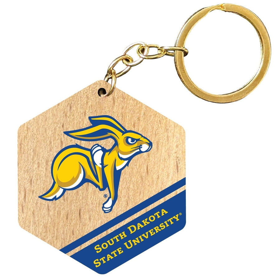 South Dakota State Jackrabbits 2" Wooden Hexagon Keychain Officially Licensed Collegiate Product Image 1