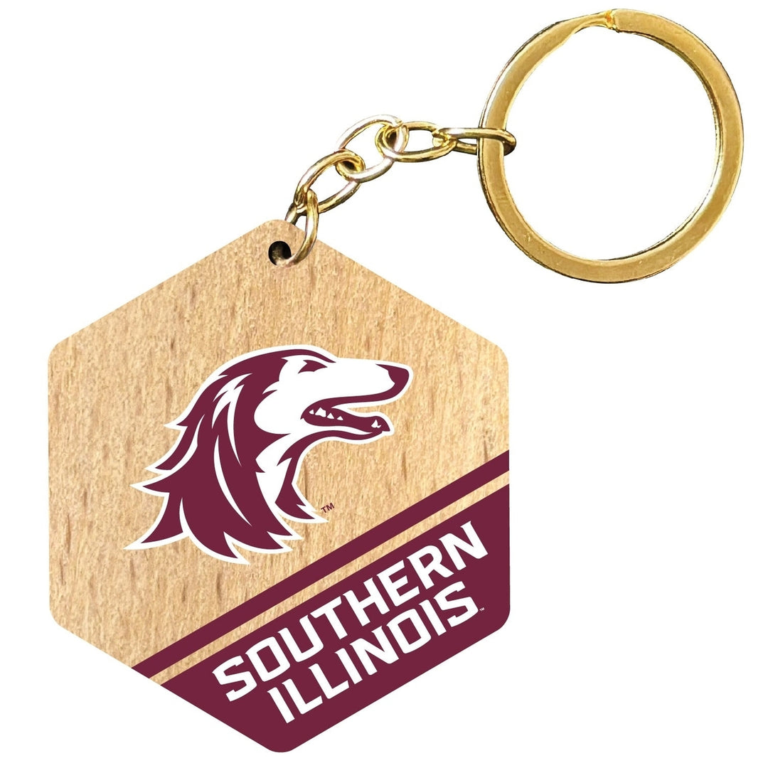 Southern Illinois Salukis 2" Wooden Hexagon Keychain Officially Licensed Collegiate Product Image 1