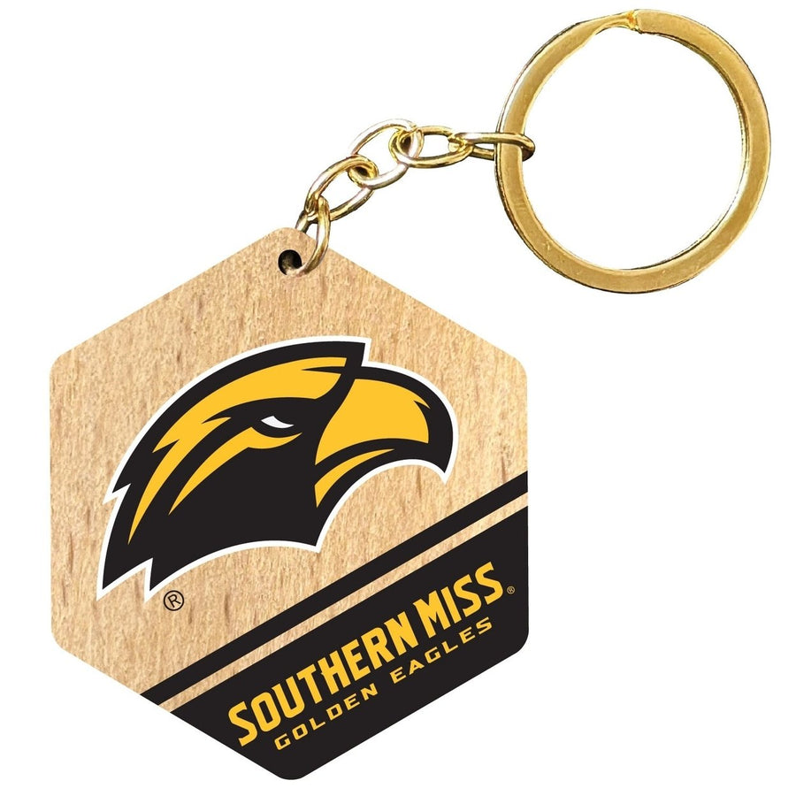 Southern Mississippi Golden Eagles 2" Wooden Hexagon Keychain Officially Licensed Collegiate Product Image 1