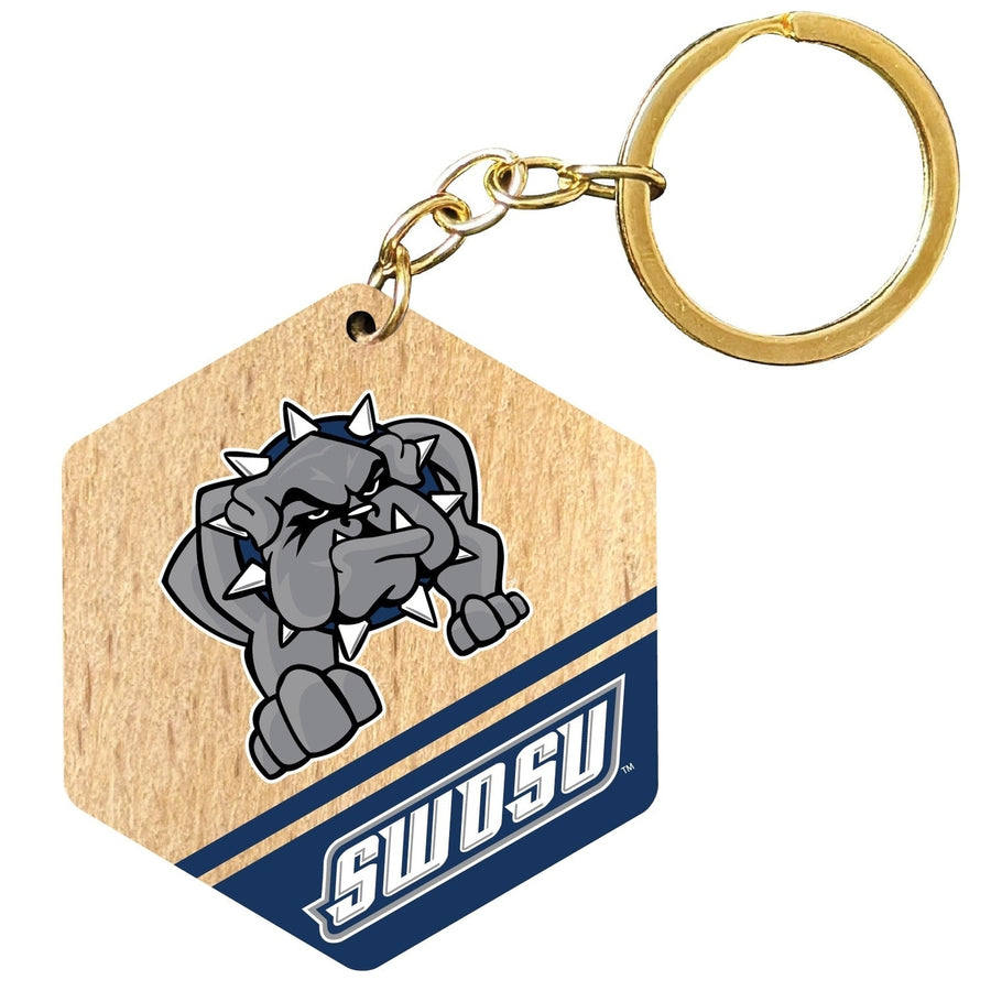 Southwestern Oklahoma State University 2" Wooden Hexagon Keychain Officially Licensed Collegiate Product Image 1