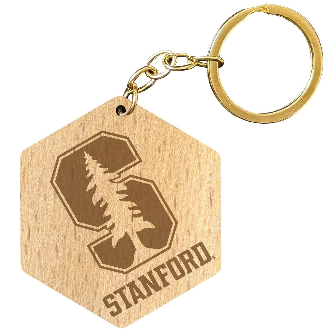 Stanford University 2" Engraved Wooden Hexagon Keychain Officially Licensed Collegiate Product Image 1