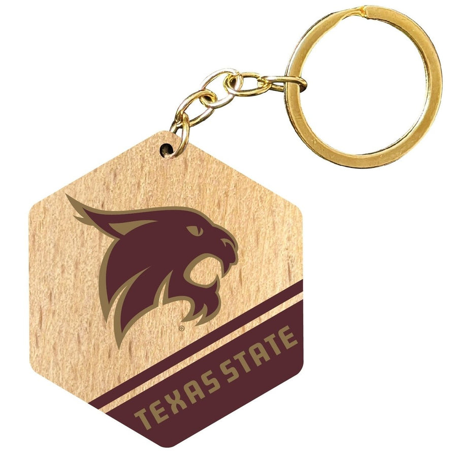 Texas State Bobcats 2" Wooden Hexagon Keychain Officially Licensed Collegiate Product Image 1