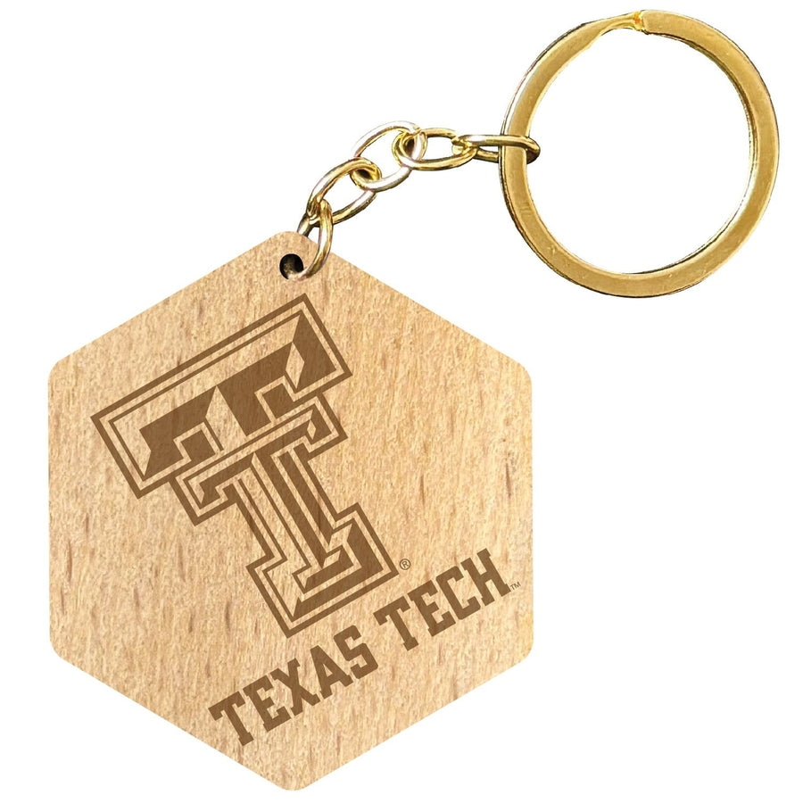 Texas Tech Red Raiders 2" Engraved Wooden Hexagon Keychain Officially Licensed Collegiate Product Image 1