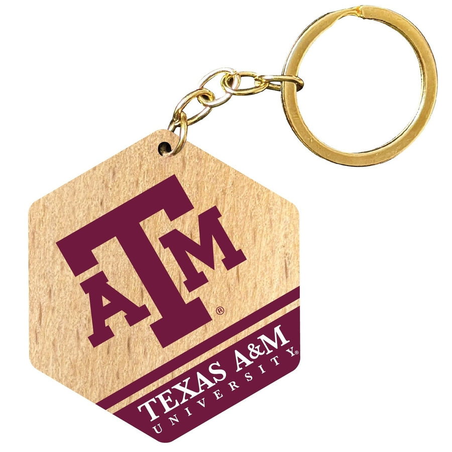 Texas AandM Aggies 2" Wooden Hexagon Keychain Officially Licensed Collegiate Product Image 1