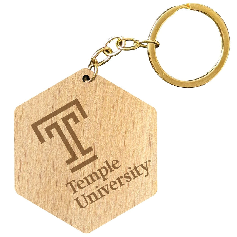 Temple University 2" Engraved Wooden Hexagon Keychain Officially Licensed Collegiate Product Image 1