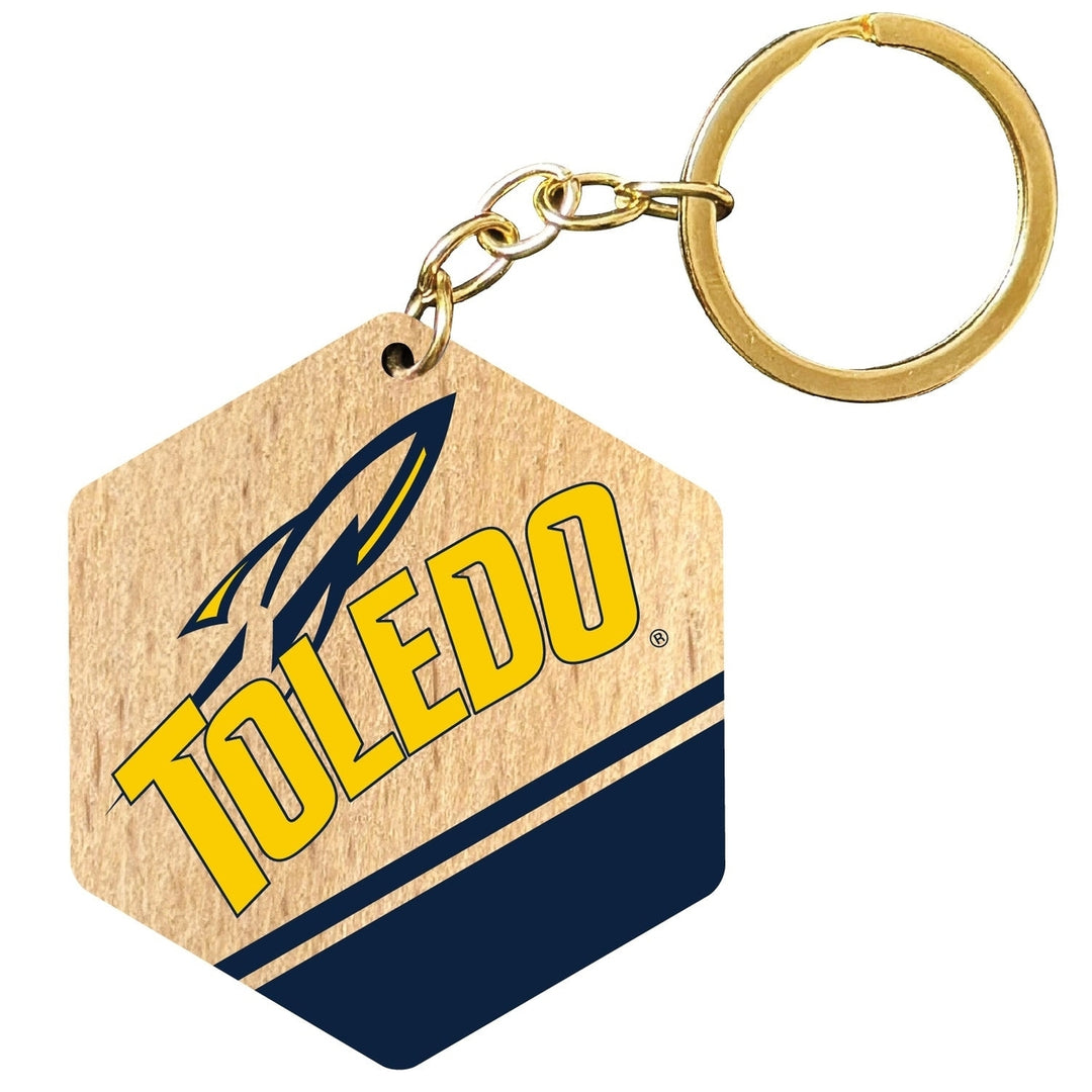 Toledo Rockets 2" Wooden Hexagon Keychain Officially Licensed Collegiate Product Image 1