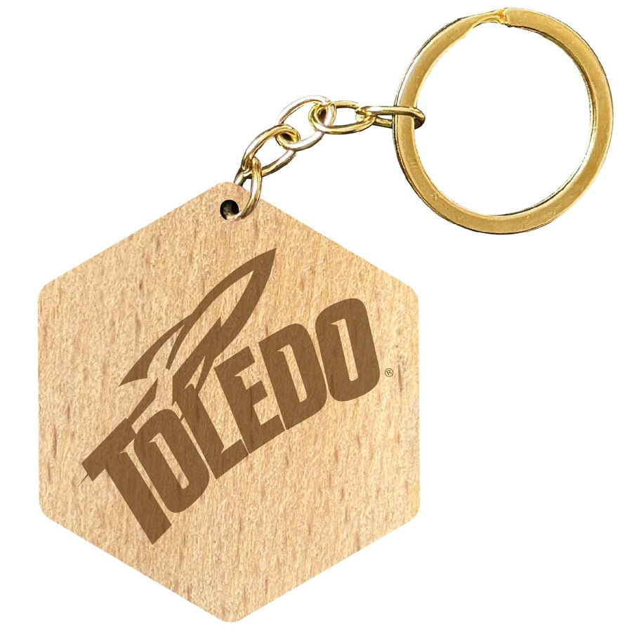 Toledo Rockets 2" Engraved Wooden Hexagon Keychain Officially Licensed Collegiate Product Image 1