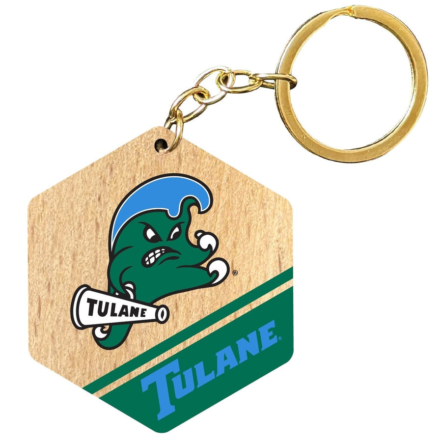 Tulane University Green Wave 2" Wooden Hexagon Keychain Officially Licensed Collegiate Product Image 1