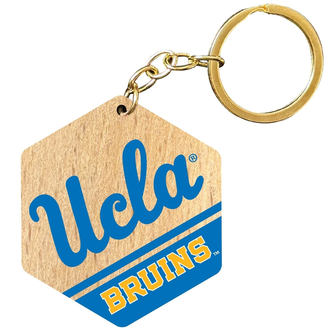 UCLA Bruins 2" Wooden Hexagon Keychain Officially Licensed Collegiate Product Image 1