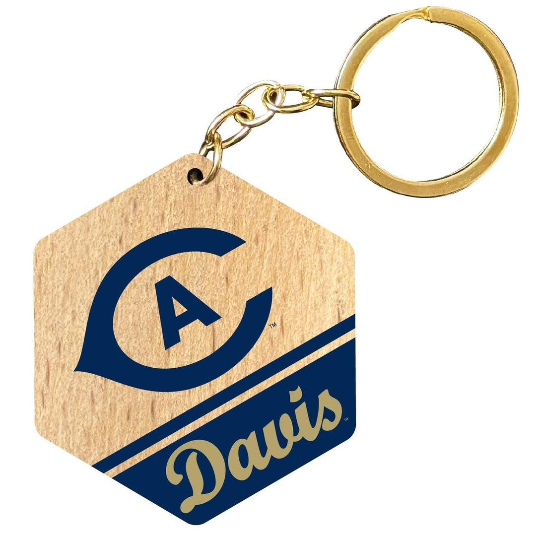 UC Davis Aggies 2" Wooden Hexagon Keychain Officially Licensed Collegiate Product Image 1