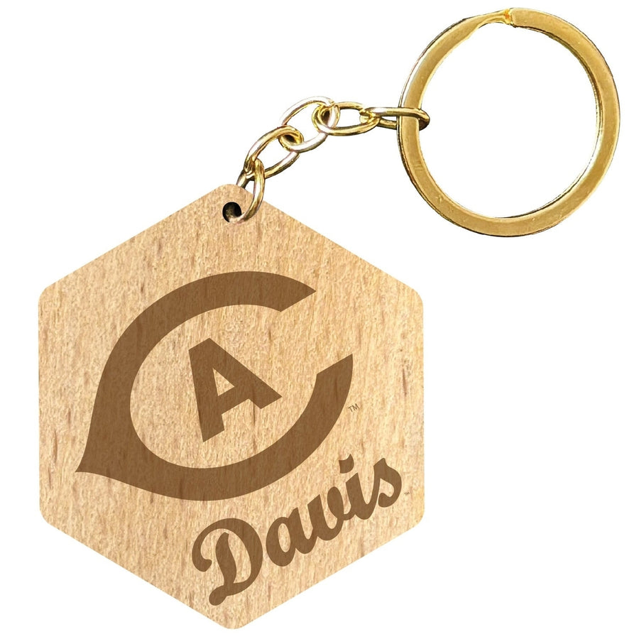 UC Davis Aggies 2" Engraved Wooden Hexagon Keychain Officially Licensed Collegiate Product Image 1