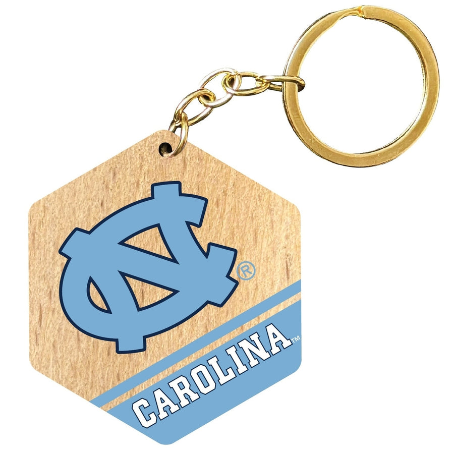 UNC Tar Heels 2" Wooden Hexagon Keychain Officially Licensed Collegiate Product Image 1