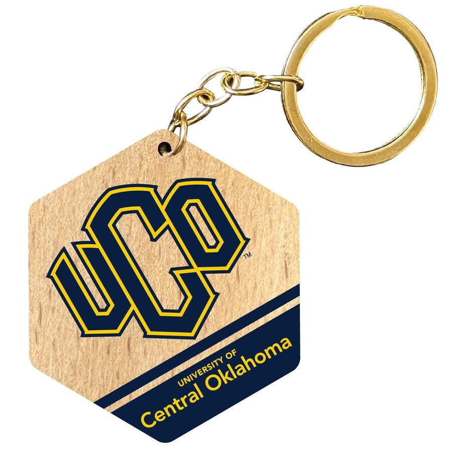 University of Central Oklahoma Bronchos 2" Wooden Hexagon Keychain Officially Licensed Collegiate Product Image 1