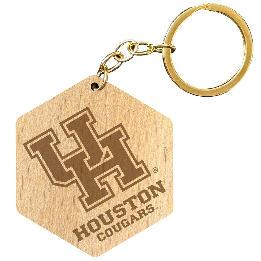 University of Houston 2" Engraved Wooden Hexagon Keychain Officially Licensed Collegiate Product Image 1