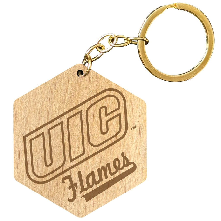 University of Illinois at Chicago 2" Engraved Wooden Hexagon Keychain Officially Licensed Collegiate Product Image 1