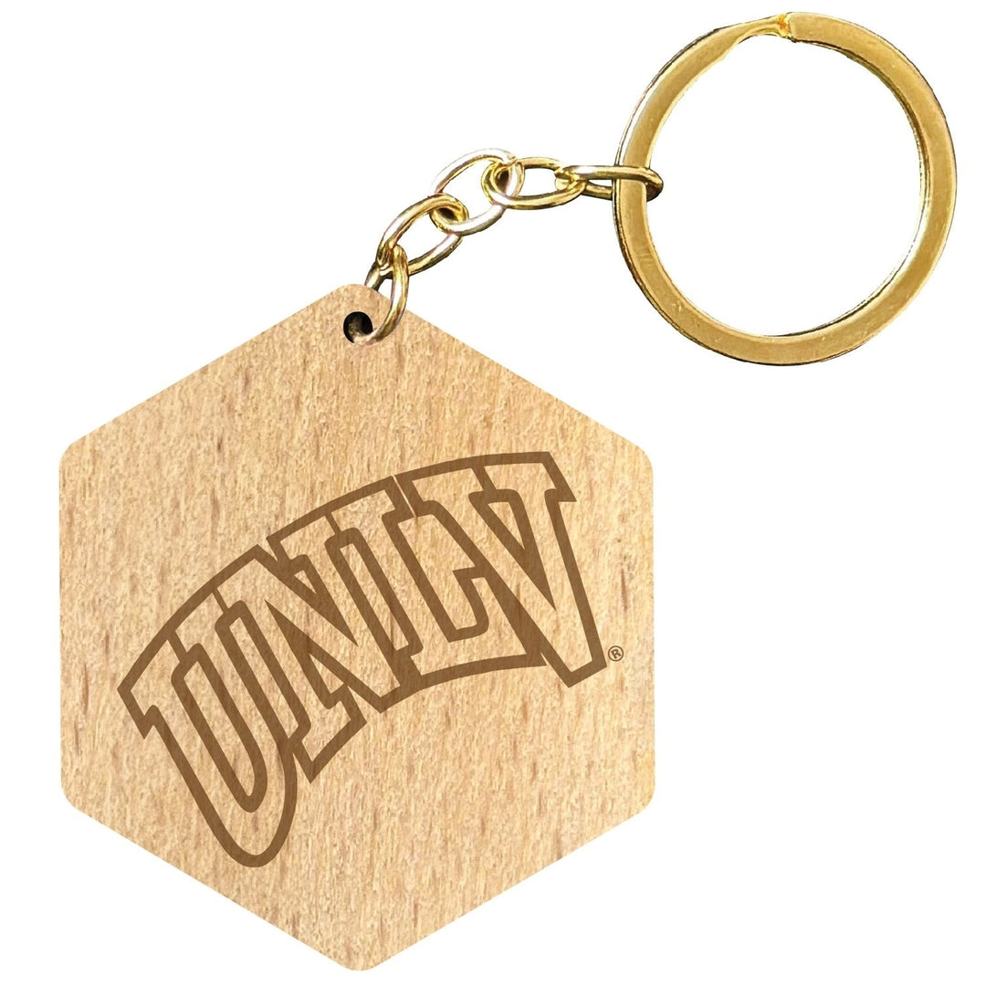 UNLV Rebels 2" Engraved Wooden Hexagon Keychain Officially Licensed Collegiate Product Image 1