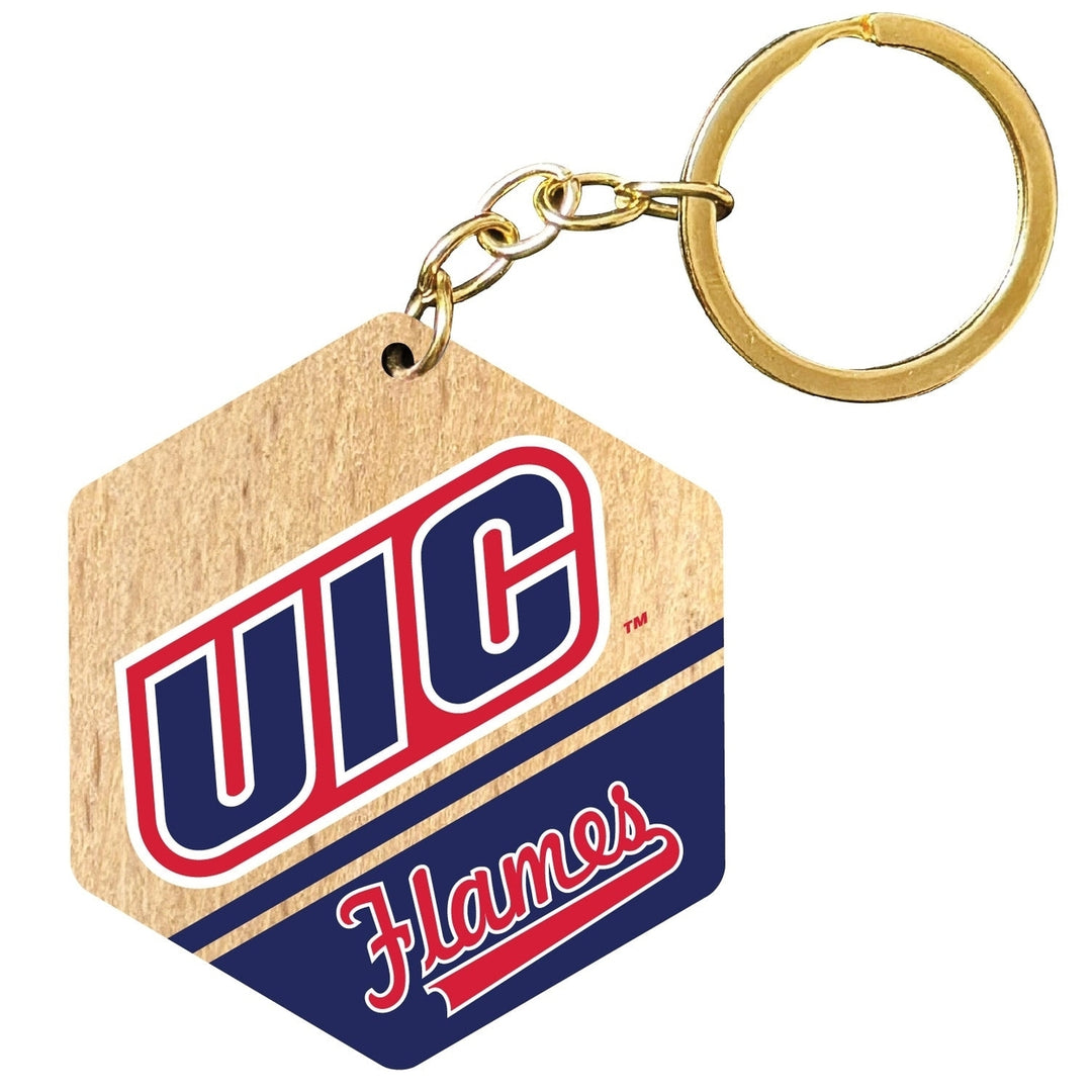 University of Illinois at Chicago 2" Wooden Hexagon Keychain Officially Licensed Collegiate Product Image 1