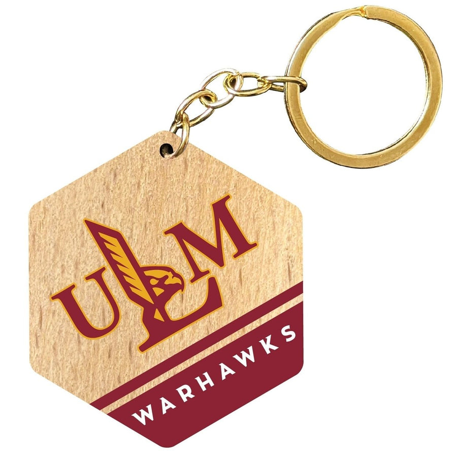 University of Louisiana Monroe 2" Wooden Hexagon Keychain Officially Licensed Collegiate Product Image 1