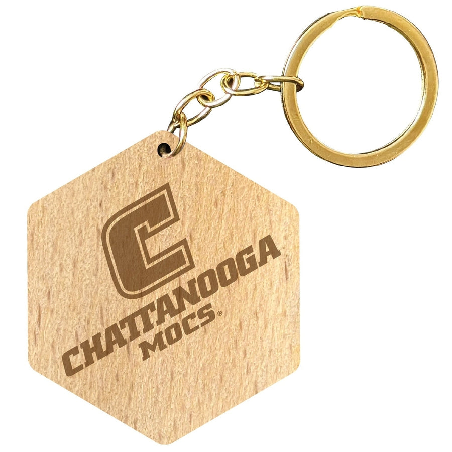 University of Tennessee at Chattanooga 2" Engraved Wooden Hexagon Keychain Officially Licensed Collegiate Product Image 1