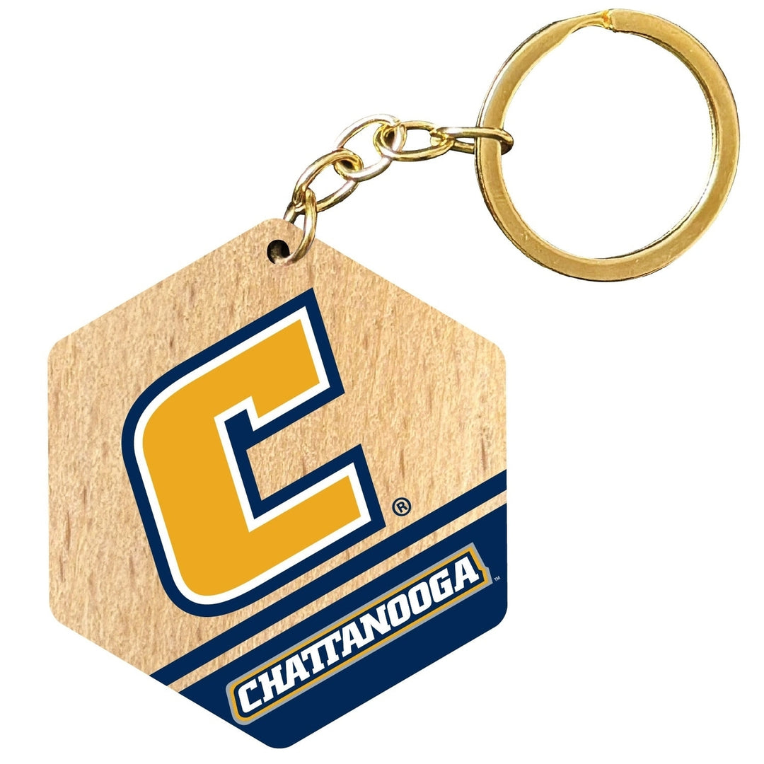 University of Tennessee at Chattanooga 2" Wooden Hexagon Keychain Officially Licensed Collegiate Product Image 1