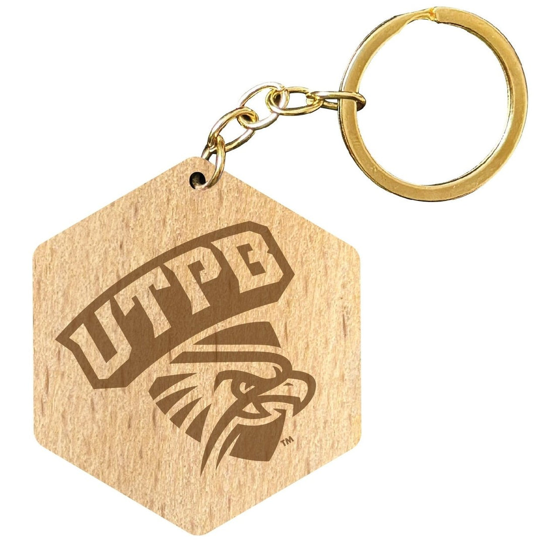 University of Texas of the Permian Basin 2" Engraved Wooden Hexagon Keychain Officially Licensed Collegiate Product Image 1