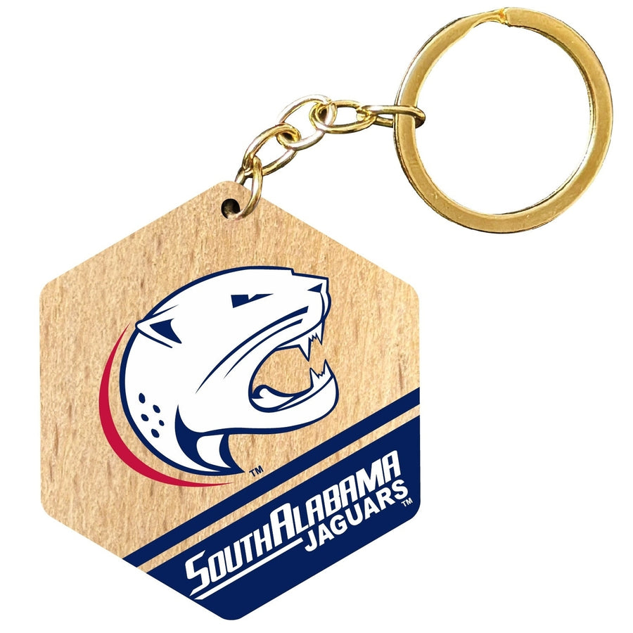 University of South Alabama 2" Wooden Hexagon Keychain Officially Licensed Collegiate Product Image 1