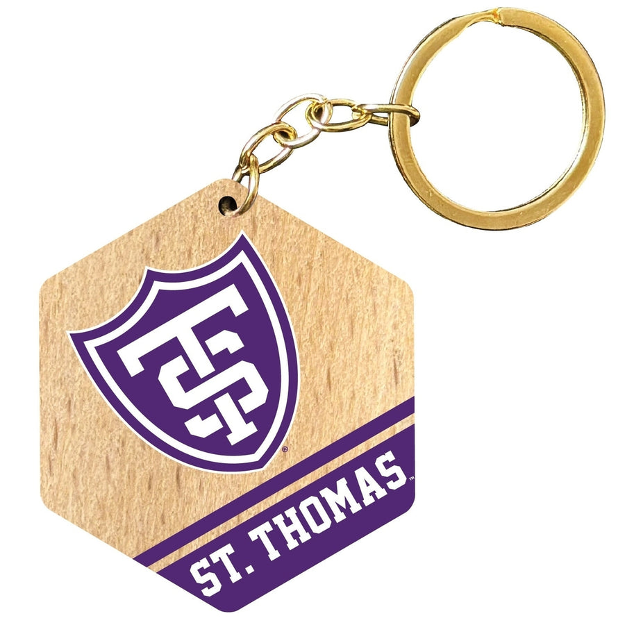 University of St. Thomas 2" Wooden Hexagon Keychain Officially Licensed Collegiate Product Image 1