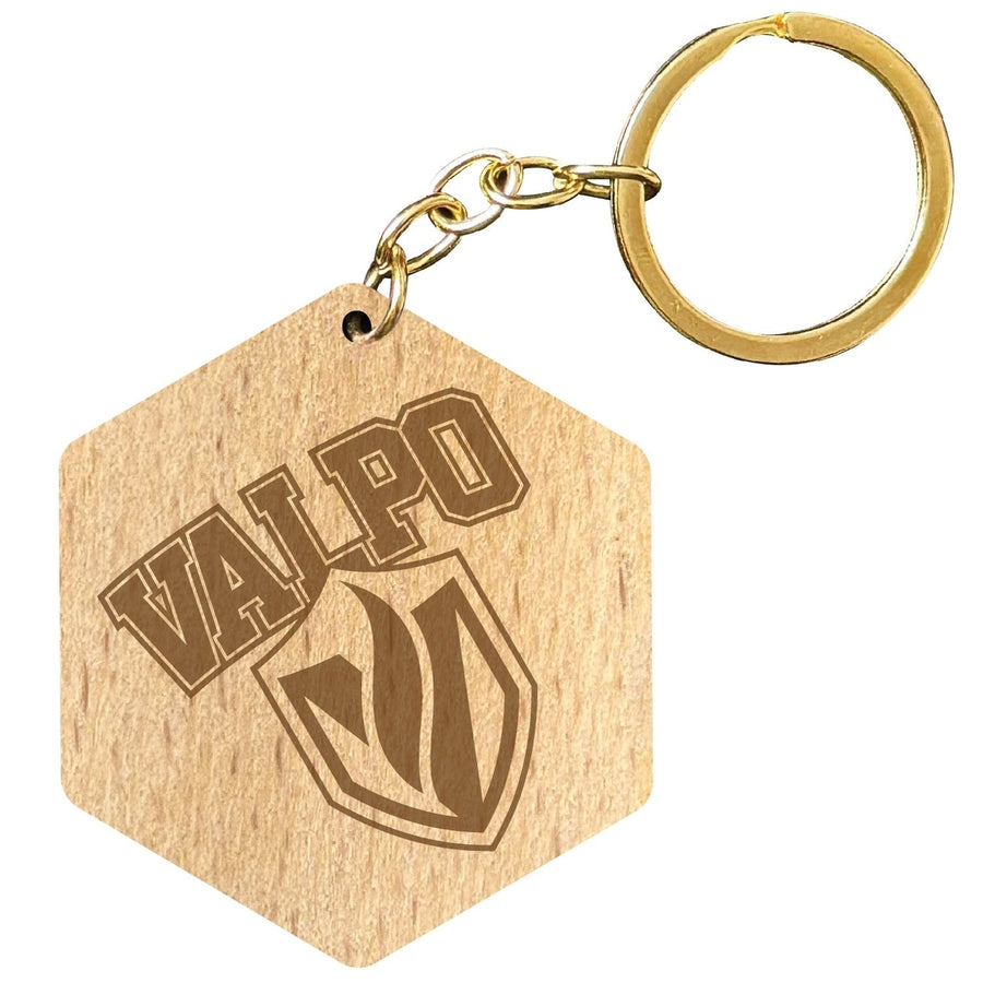 Valparaiso University 2" Engraved Wooden Hexagon Keychain Officially Licensed Collegiate Product Image 1