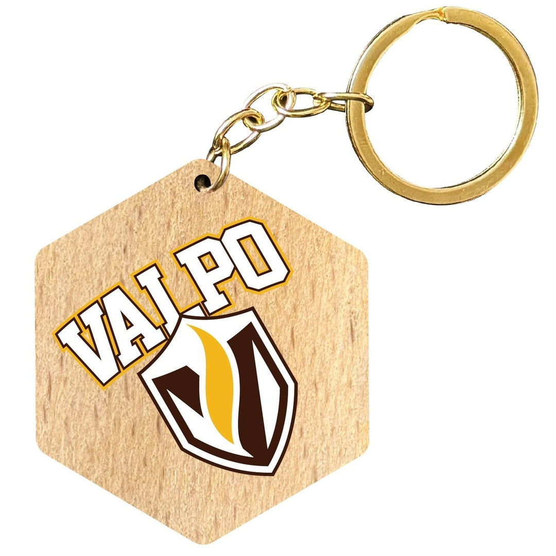 Valparaiso University 2" Wooden Hexagon Keychain Officially Licensed Collegiate Product Image 1