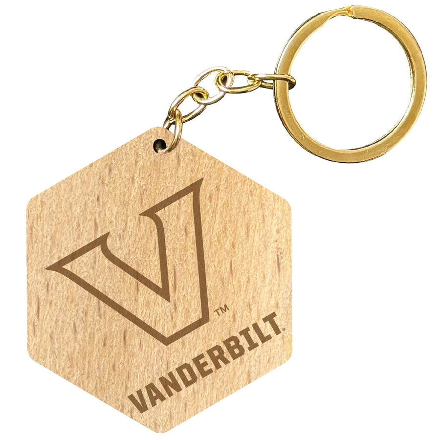 Vanderbilt University 2" Engraved Wooden Hexagon Keychain Officially Licensed Collegiate Product Image 1