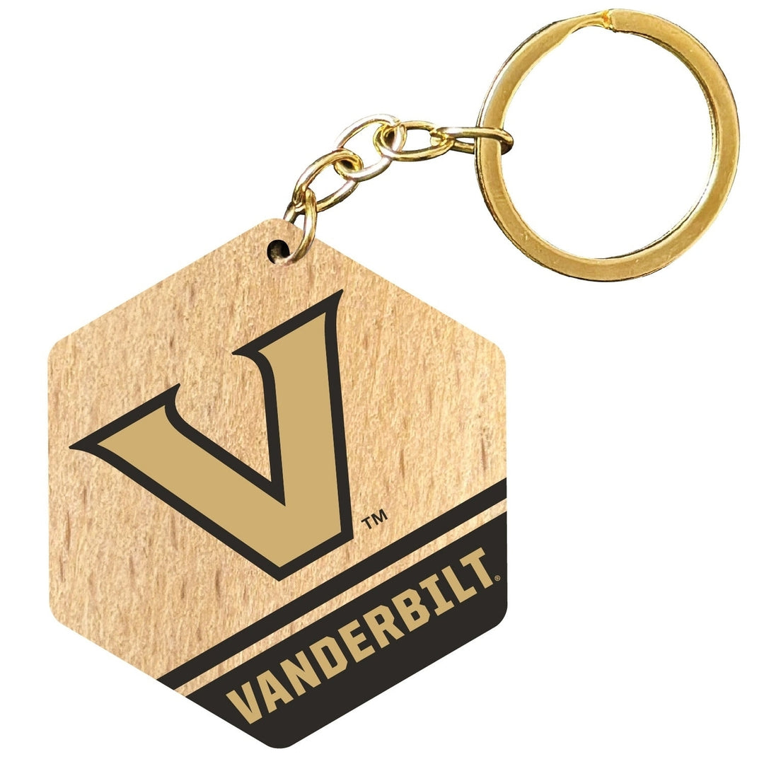 Vanderbilt University 2" Wooden Hexagon Keychain Officially Licensed Collegiate Product Image 1