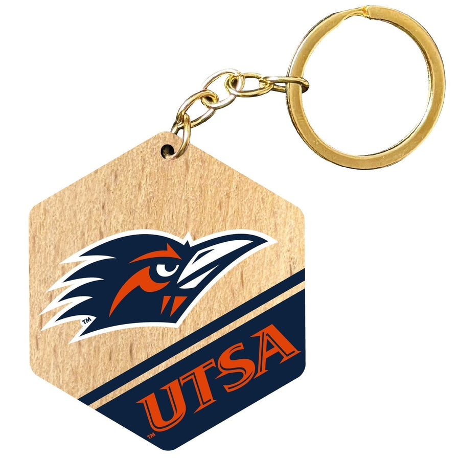 UTSA Road Runners 2" Wooden Hexagon Keychain Officially Licensed Collegiate Product Image 1