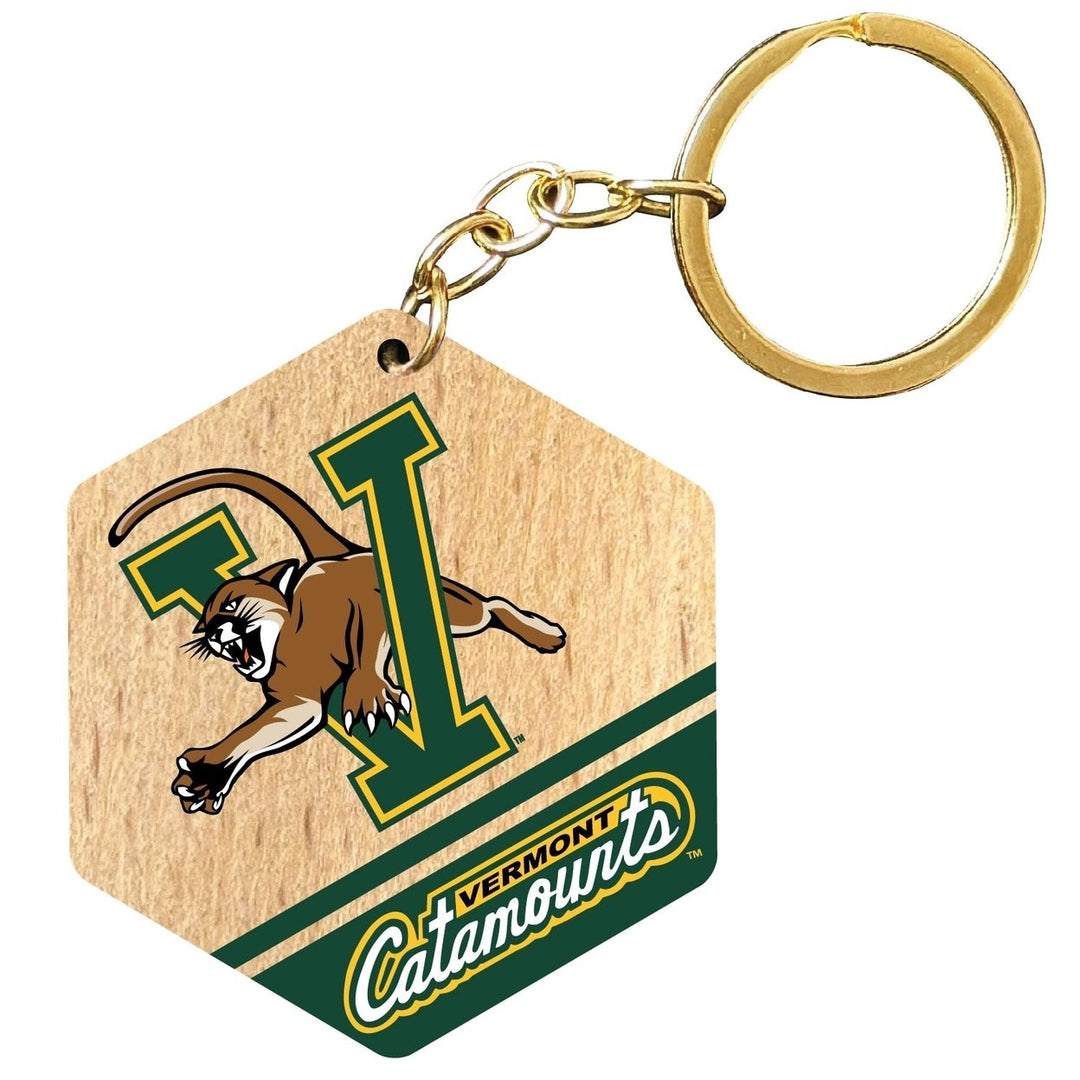 Vermont Catamounts 2" Wooden Hexagon Keychain Officially Licensed Collegiate Product Image 1