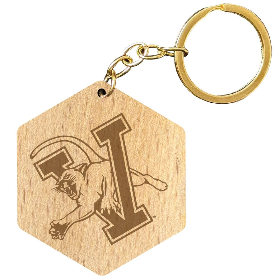 Vermont Catamounts 2" Engraved Wooden Hexagon Keychain Officially Licensed Collegiate Product Image 1