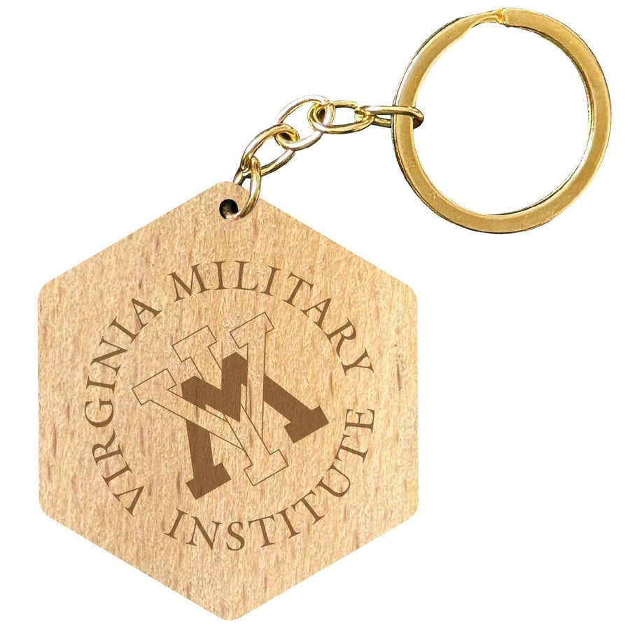 VMI Keydets 2" Engraved Wooden Hexagon Keychain Officially Licensed Collegiate Product Image 1