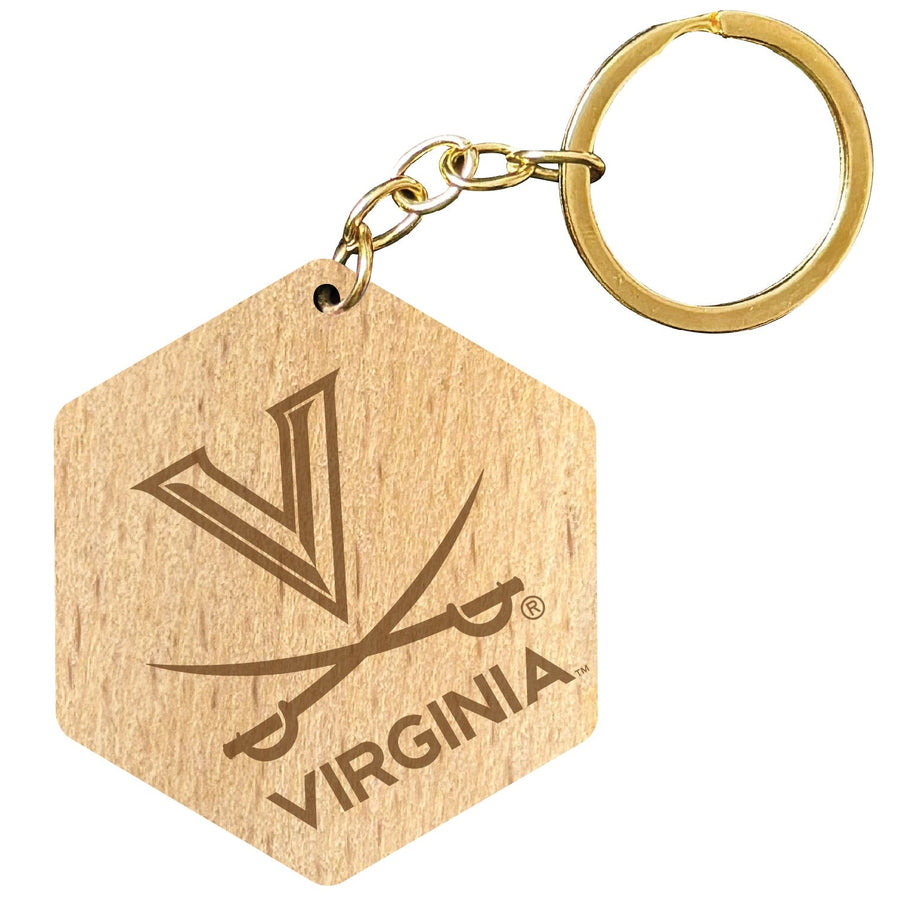 Virginia Cavaliers 2" Engraved Wooden Hexagon Keychain Officially Licensed Collegiate Product Image 1