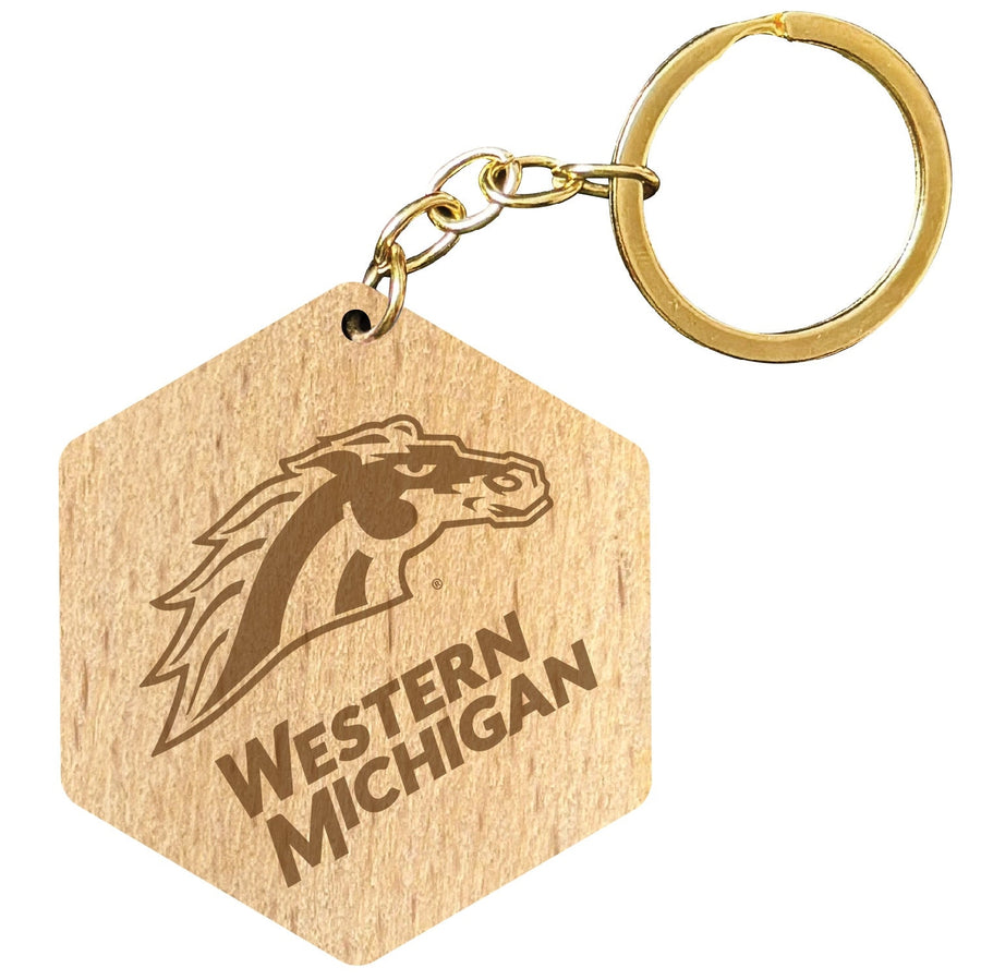 Western Michigan University 2" Engraved Wooden Hexagon Keychain Officially Licensed Collegiate Product Image 1